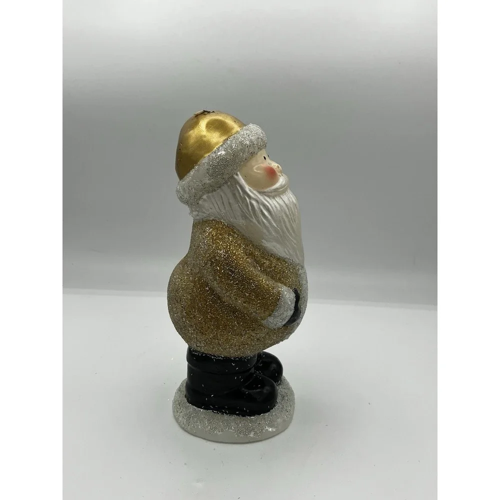Pottery Barn beaded Santa candle unique large gold decor Xmas